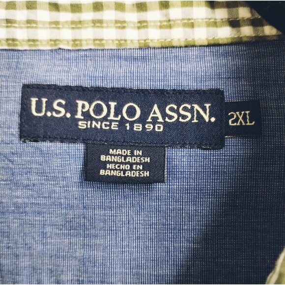 Polo Assn Shirt Men's 2XL Long Sleeve Button Down Collar Green White Gingham - Picture 5 of 10